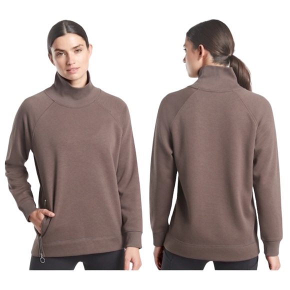 Athleta Cozy Karma Side Zip Cowl Neck Sweatshirt Pullover w/ Pockets - Mocha - Picture 2 of 11